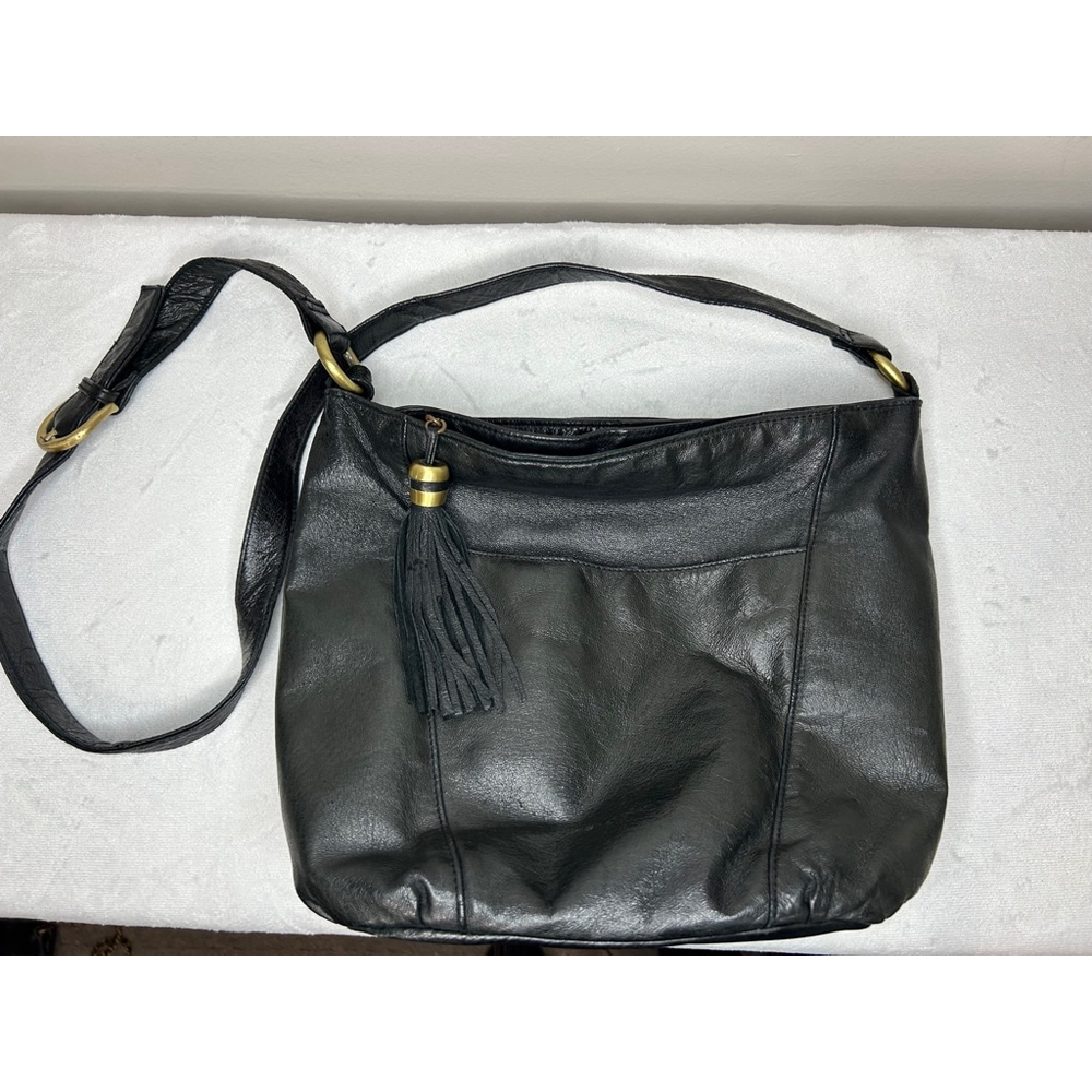 St. John’s Bay Black Leather Shoulder Bag with multiple compartments